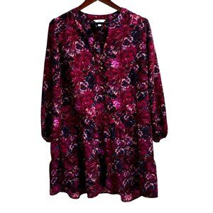 Time And Tru Women's Floral Dress L (12-14) Burgundy/Multi Polyester